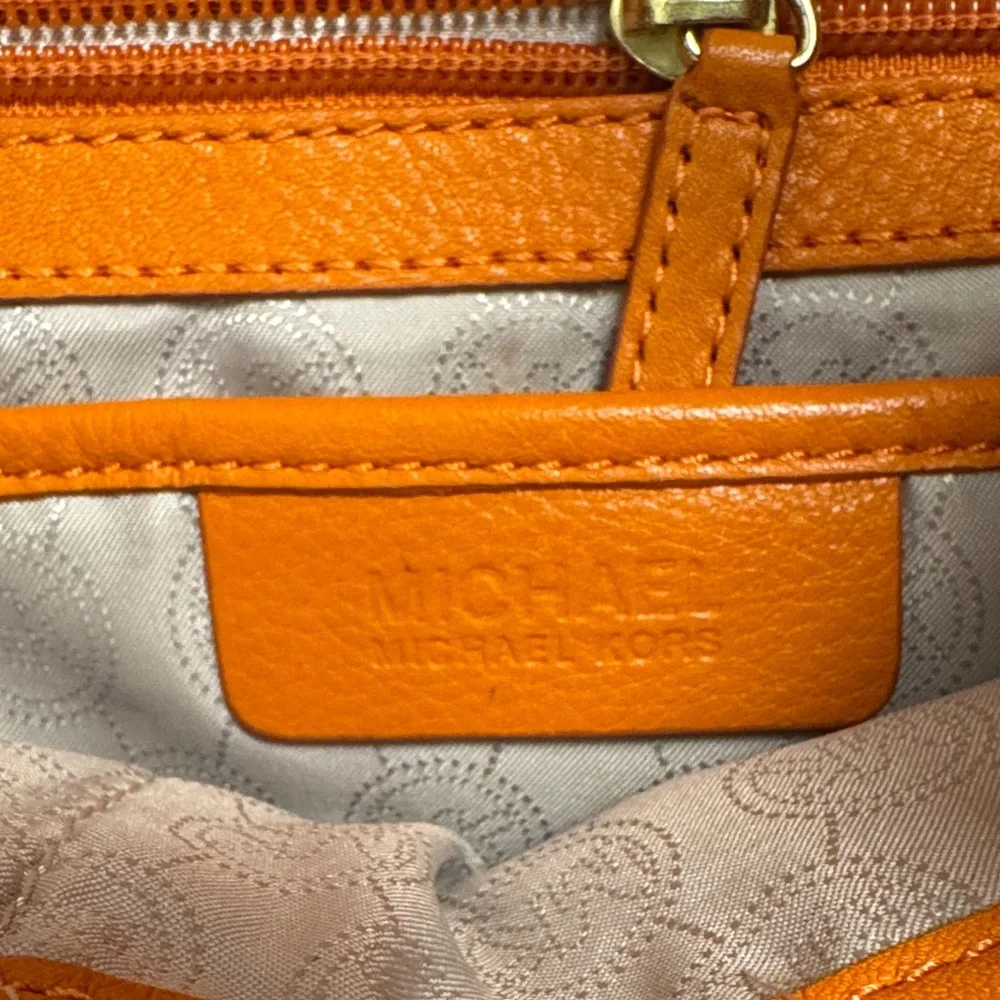 Michael Kors Orange Pebbled Leather Hobo Shoulder Bag Gold MK